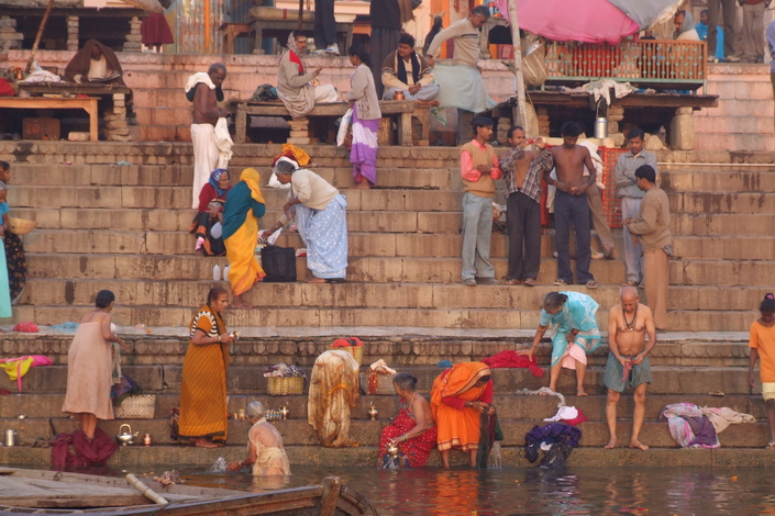 People washing along the Ganges in Varanassi, India